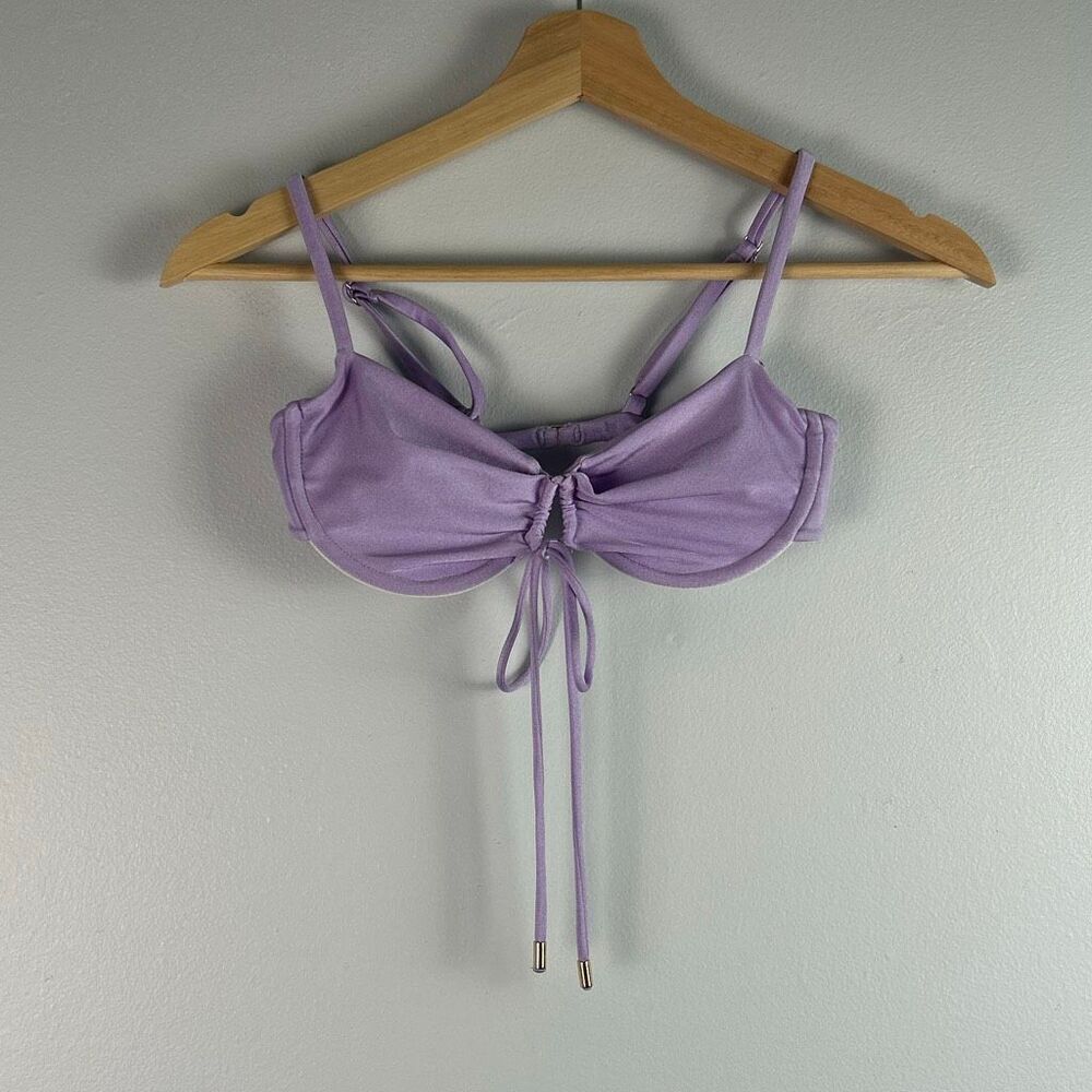 Indah Shimmering Lavender Ruched Underwire Bikini Top Small